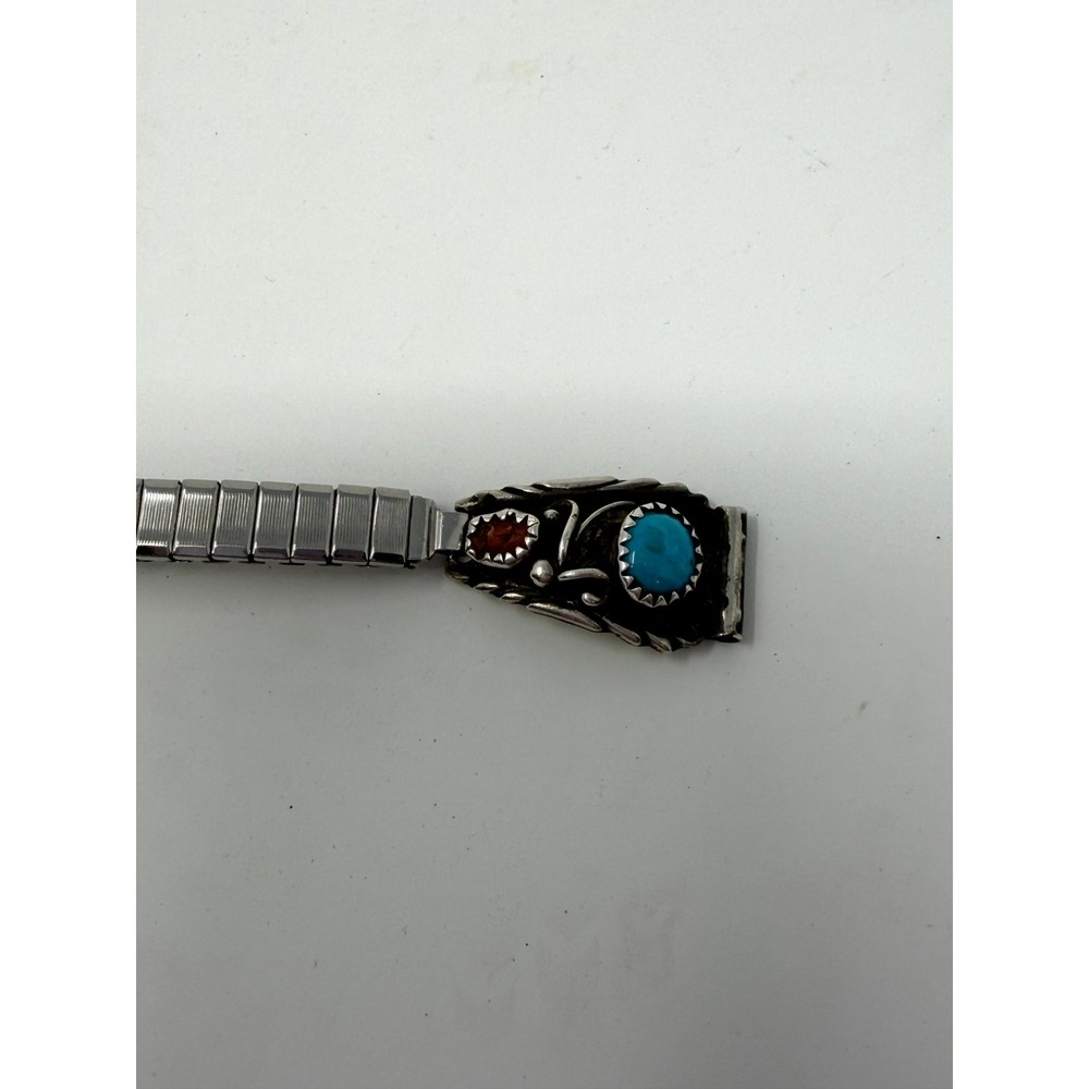 Richard Begay Navajo Sterling Silver Turquoise Coral Watch Band RB Signed - Picture 2 of 6
